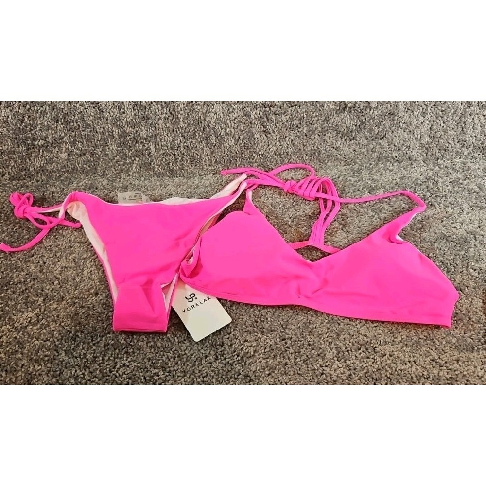2 Pc Hot Pink Bikini High Cut Bottom W/ Lightly Padded Top. XL NWT